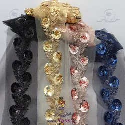 نوار پولک و ملیله دوزی رزگلد مدل گل برجسته