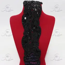 نوار ملیله و پولک دوزی طرح گل مشکی 7 سانت