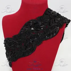 نوار ملیله و پولک دوزی طرح گل مشکی 7 سانت