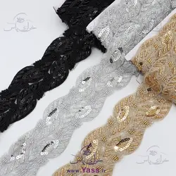 نوار ملیله و پولک دوزی طرح گل مشکی 7 سانت