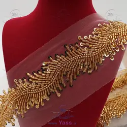 نوار تمام ملیله و پولک دوزی موج دار طلایی