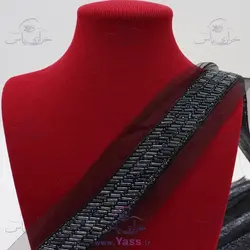 نوار هندی تمام ملیله طرح کج راه سرمه ای سربی