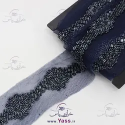 نوار تمام ملیله دوزی سرمه ای مدل گل