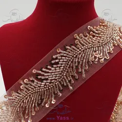 نوار تمام ملیله و پولک دوزی موج دار رزگلد