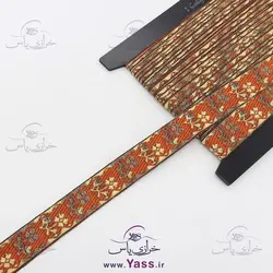 نوار سنتی هندی 2.5 سانت مسی طرح گل کرم طلایی زری دار