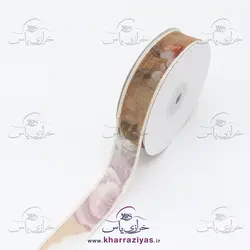 روبان حریر طرحدار 2.5 سانت خردلی (متری)