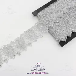 نوار هندی پولک دوزی لمه نقره ای 5.5 سانت