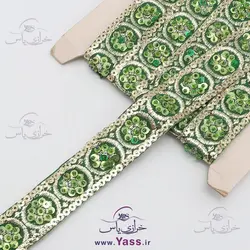 نوار هندی پولک دار سبز زری طلایی