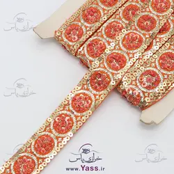 نوار هندی پولک دار نارنجی زری طلایی