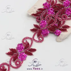 نوار هندی نگین دار طرح گل سرخابی