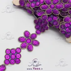نوار هندی نگین دار طرح گل بنفش