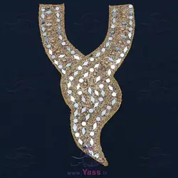 یقه تزئینی آینه کاری طلایی لواشکی هندی مرواریدی طرح 8