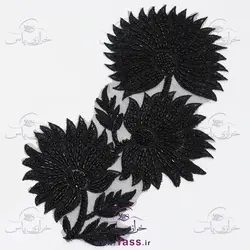 پنل سه گل درشت تمام ملیله دوزی مشکی (جفتی)