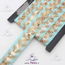 نوار هندی پولک دوزی آبی 3.5 سانت
