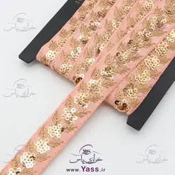 نوار هندی پولک دوزی صورتی گلبهی 3.5 سانت