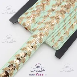 نوار هندی پولک دوزی سبز بنتون 3.5 سانت