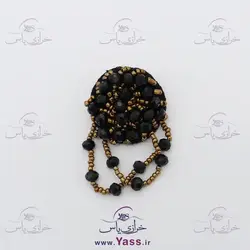 گل سینه جواهر دوزی مشکی طلایی آویز دار