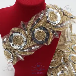 نوار ملیله و پولک دوزی گل برجسته طلایی نقره ای 9 سانت