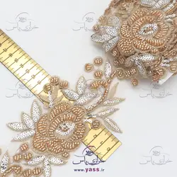 نوار ملیله و پولک دوزی طرح گل طلایی نقره ای 8 سانت