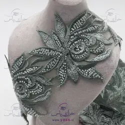 نوار ملیله و پولک دوزی طرح گل سبز دریایی 11 سانت