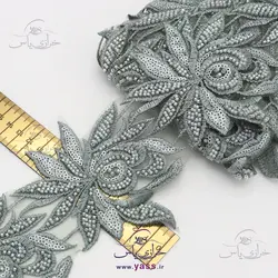 نوار ملیله و پولک دوزی طرح گل سبز دریایی 11 سانت