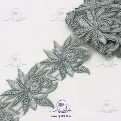 نوار ملیله و پولک دوزی طرح گل سبز دریایی 11 سانت