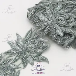 نوار ملیله و پولک دوزی طرح گل سبز دریایی 11 سانت