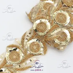 نوار ملیله و پولک دوزی گل برجسته طلایی 9 سانت