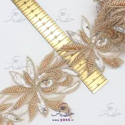 نوار ملیله و پولک دوزی طرح گل طلایی نقره ای 11 سانت