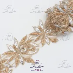 نوار ملیله و پولک دوزی طرح گل طلایی نقره ای 11 سانت