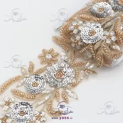 نوار ملیله و پولک دوزی گل برجسته طلایی نقره ای 9 سانت