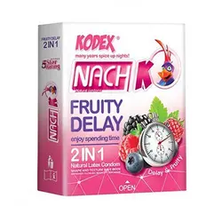 خرید آنلاین کاندوم تاخیری میوه ای 2 در 1 ناچ کدکس مدل Nach Kodex Fruity Delay 2 in 1 بسته 3 عددی | خجالت نکش