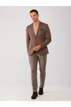 تک کت دو دکمه ای مردانه اسلیم فیت قهوه‌ای متوسط دوفی Dufy (ساخت ترکیه)