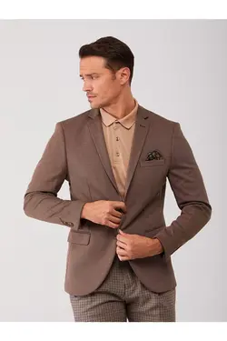 تک کت دو دکمه ای مردانه اسلیم فیت قهوه‌ای متوسط دوفی Dufy (ساخت ترکیه)