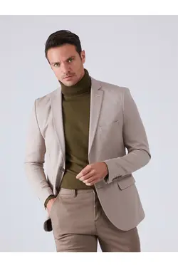 تک کت دو دکمه ای مردانه اسلیم فیت کرمی دوفی Dufy (ساخت ترکیه)