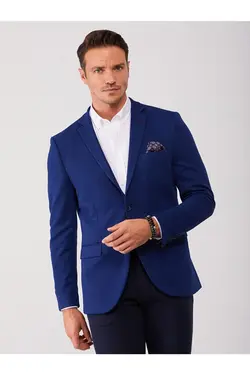 تک کت دو دکمه ای مردانه اسلیم فیت آبی سیر دوفی Dufy (ساخت ترکیه)