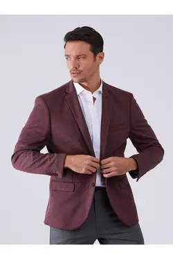 تک کت دو دکمه ای مردانه کلارت اسلیم فیت زرشکی دوفی Dufy (ساخت ترکیه)