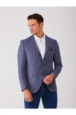 تک کت دو دکمه ای مردانه اسلیم فیت آبی کدر دوفی Dufy (ساخت ترکیه)