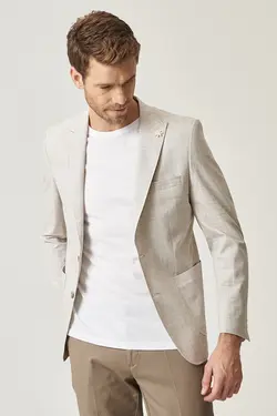 تک کت مردانه با طرح باریک چاک دوتایی کرمی آلتین ییلدیز Altinyildiz (ساخت ترکیه)