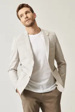 تک کت مردانه با طرح باریک چاک دوتایی کرمی آلتین ییلدیز Altinyildiz (ساخت ترکیه)