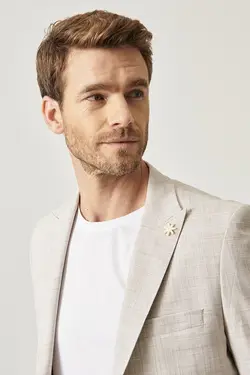 تک کت مردانه با طرح باریک چاک دوتایی کرمی آلتین ییلدیز Altinyildiz (ساخت ترکیه)