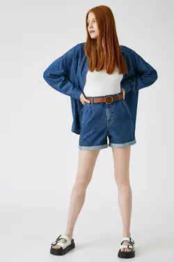 شلوارک جین جیب دار زنانه آبی کوتون Koton (ساخت ترکیه)