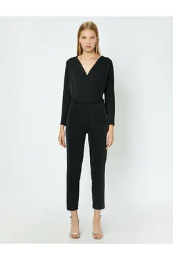 اورال یقه V براق با کمربند زنانه مشکی کوتون Koton (ساخت ترکیه)