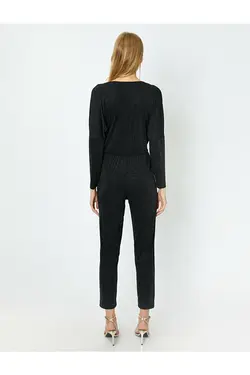 اورال یقه V براق با کمربند زنانه مشکی کوتون Koton (ساخت ترکیه)