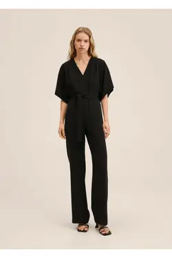 لباس بلند کمربند دار زنانه مشکی مانگو MANGO (ساخت اسپانیا)