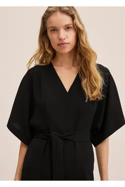 لباس بلند کمربند دار زنانه مشکی مانگو MANGO (ساخت اسپانیا)