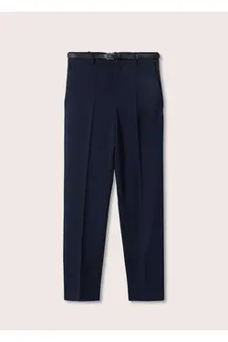 شلوار پارچه ای سگک کمربند زنانه سرمه ای مانگو MANGO (ساخت اسپانیا)