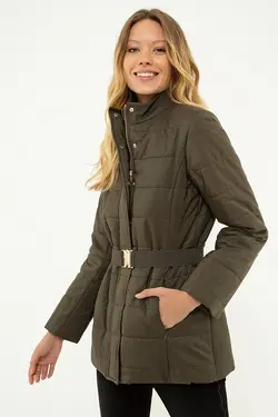 پالتو جیب دار بارونی زنانه کمربند دار کشی خاکی پیر کاردین Pierre Cardin (ساخت فرانسه)