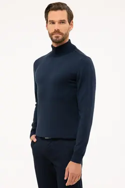 ژاکت بافتنی یقه اسکی مردانه سرمه ای  پیر کاردین Pierre Cardin (ساخت فرانسه)