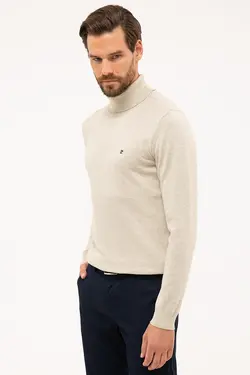 ژاکت بافتنی یقه اسکی مردانه شیری پیر کاردین Pierre Cardin (ساخت فرانسه)